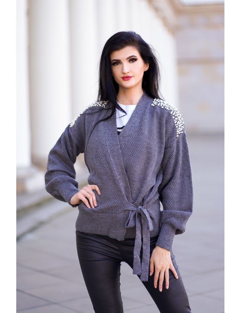 Sweter wiązany kopertowy z...